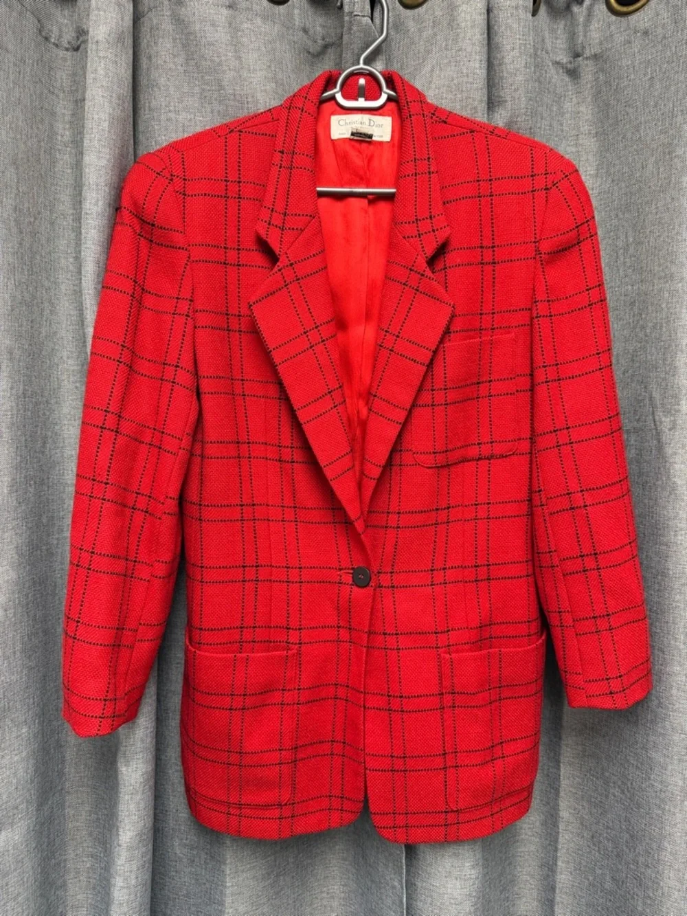 Christian Dior Red Plaid Single-Button Blazer